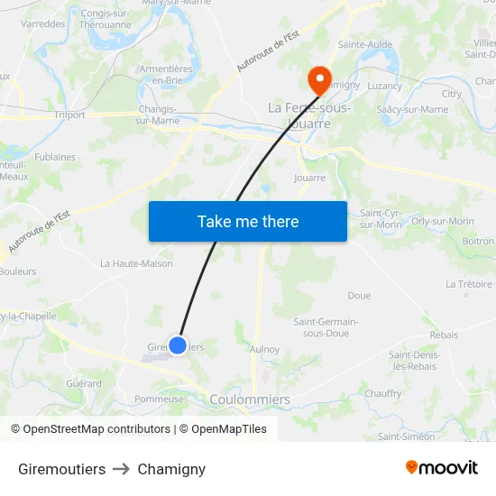 Giremoutiers to Chamigny map