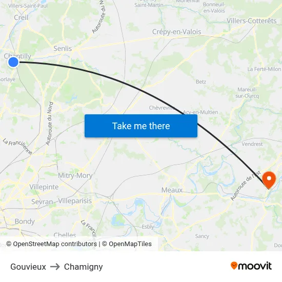Gouvieux to Chamigny map