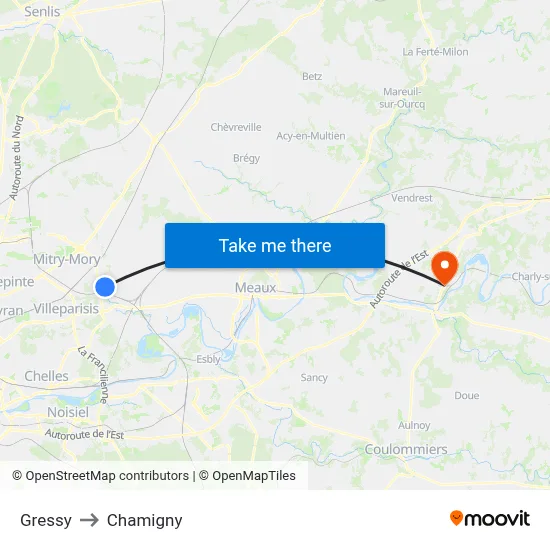 Gressy to Chamigny map
