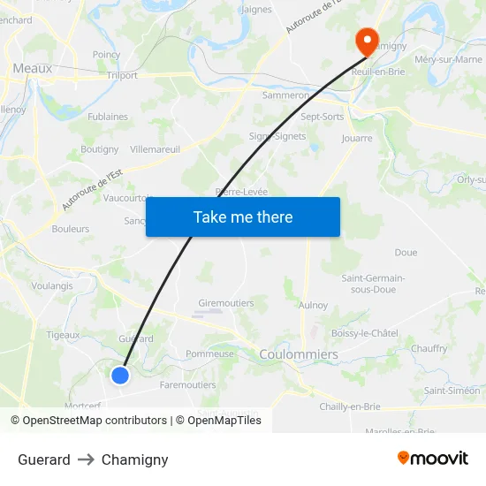 Guerard to Chamigny map