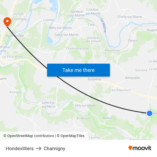 Hondevilliers to Chamigny map