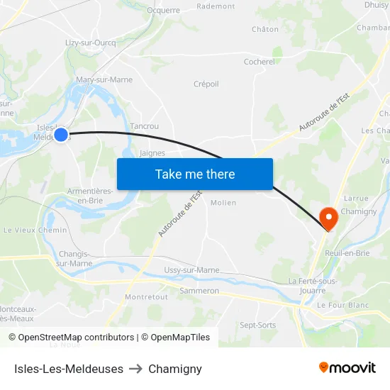 Isles-Les-Meldeuses to Chamigny map