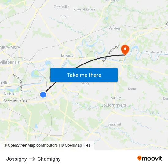 Jossigny to Chamigny map