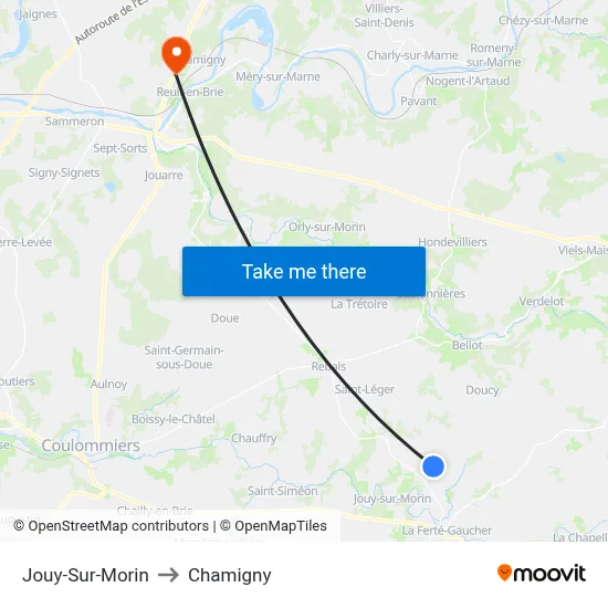 Jouy-Sur-Morin to Chamigny map
