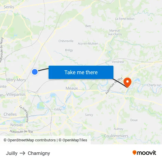 Juilly to Chamigny map