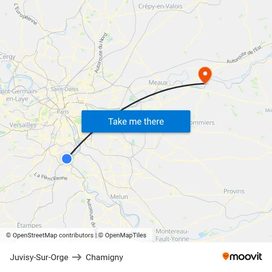 Juvisy-Sur-Orge to Chamigny map