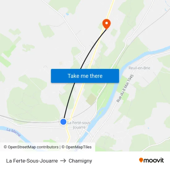 La Ferte-Sous-Jouarre to Chamigny map