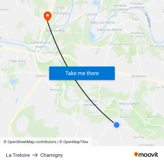 La Tretoire to Chamigny map