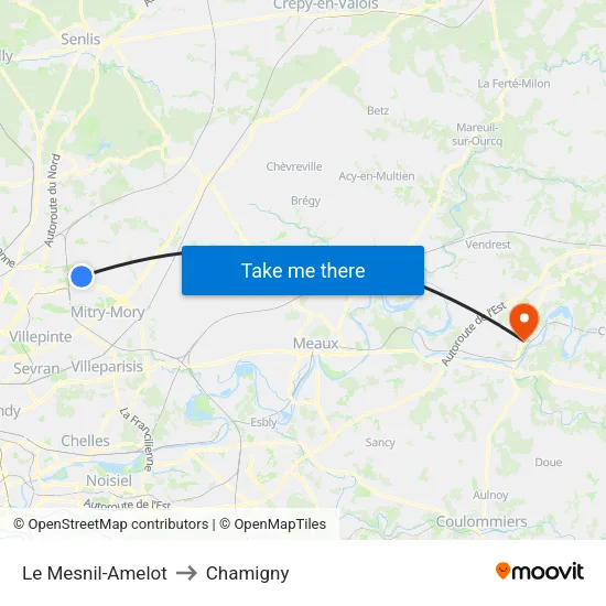 Le Mesnil-Amelot to Chamigny map
