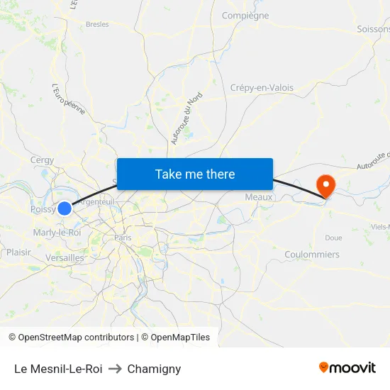 Le Mesnil-Le-Roi to Chamigny map