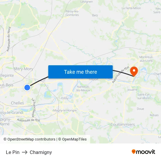 Le Pin to Chamigny map