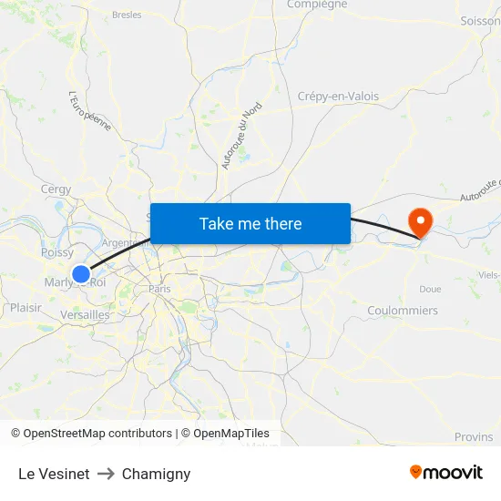 Le Vesinet to Chamigny map