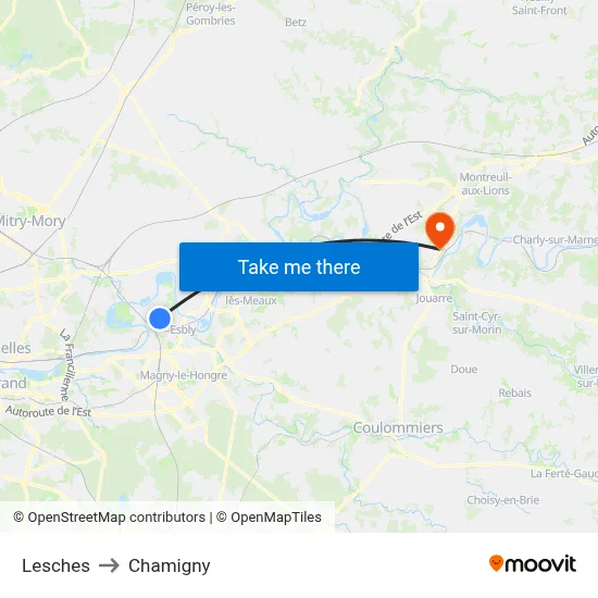 Lesches to Chamigny map