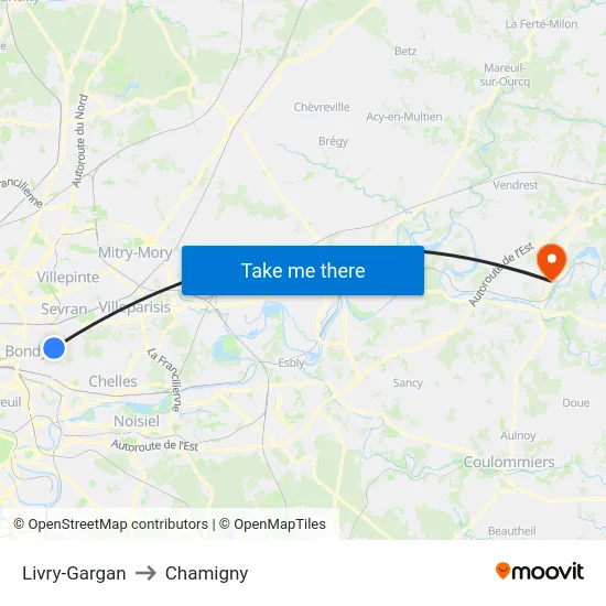 Livry-Gargan to Chamigny map