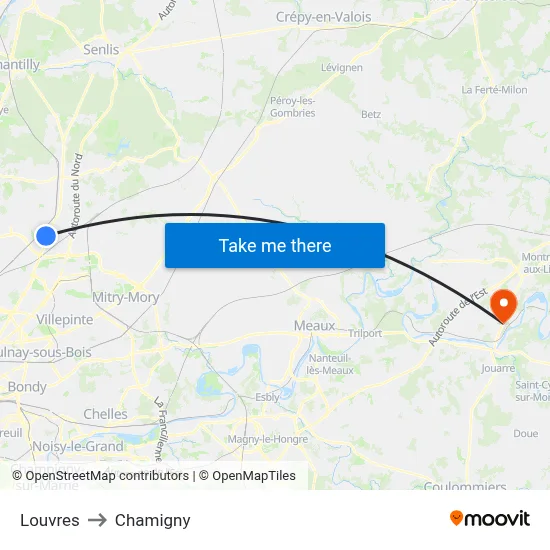 Louvres to Chamigny map
