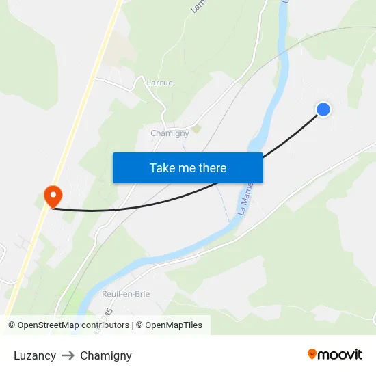 Luzancy to Chamigny map