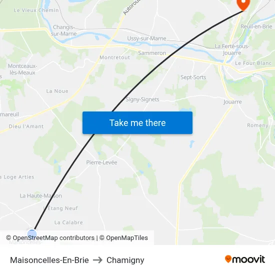 Maisoncelles-En-Brie to Chamigny map