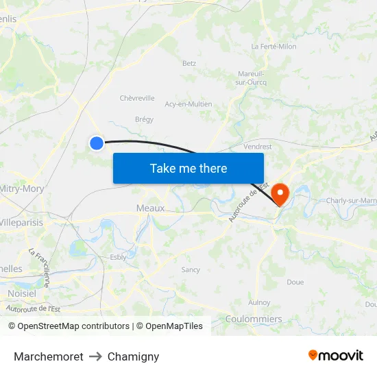 Marchemoret to Chamigny map