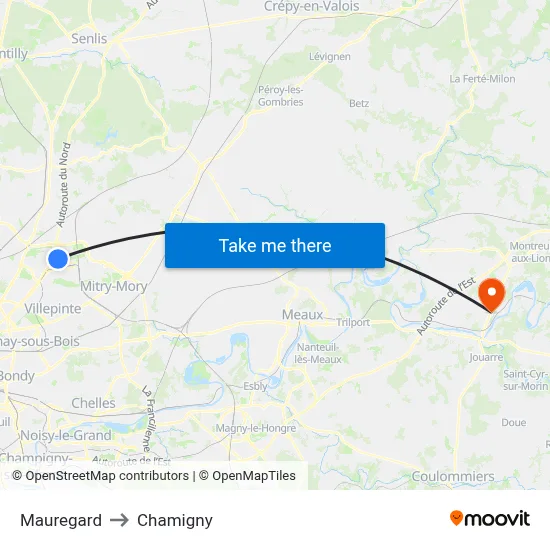 Mauregard to Chamigny map