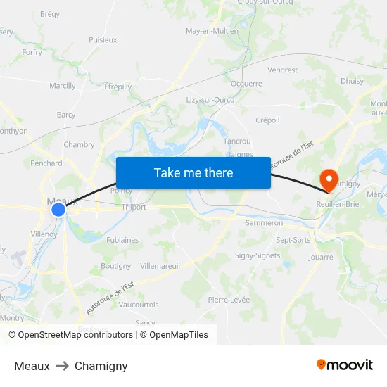 Meaux to Chamigny map