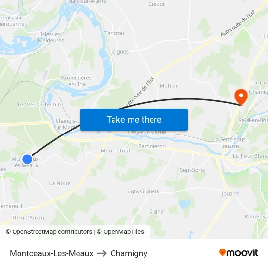 Montceaux-Les-Meaux to Chamigny map