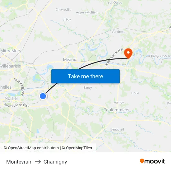 Montevrain to Chamigny map