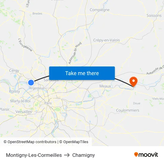 Montigny-Les-Cormeilles to Chamigny map