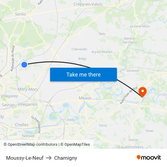 Moussy-Le-Neuf to Chamigny map