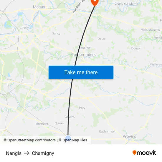 Nangis to Chamigny map