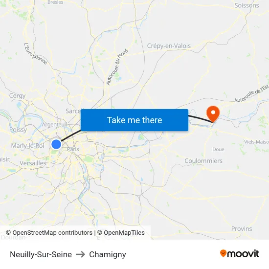 Neuilly-Sur-Seine to Chamigny map