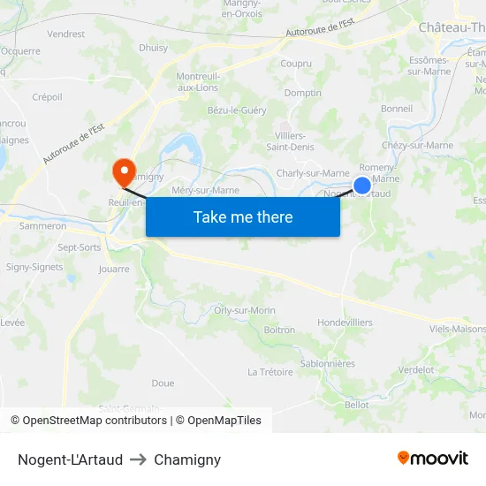 Nogent-L'Artaud to Chamigny map