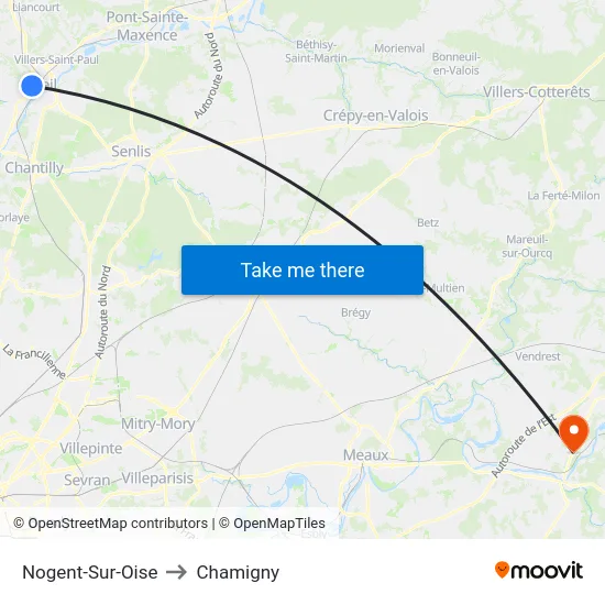 Nogent-Sur-Oise to Chamigny map