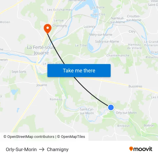Orly-Sur-Morin to Chamigny map