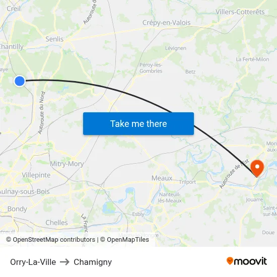 Orry-La-Ville to Chamigny map