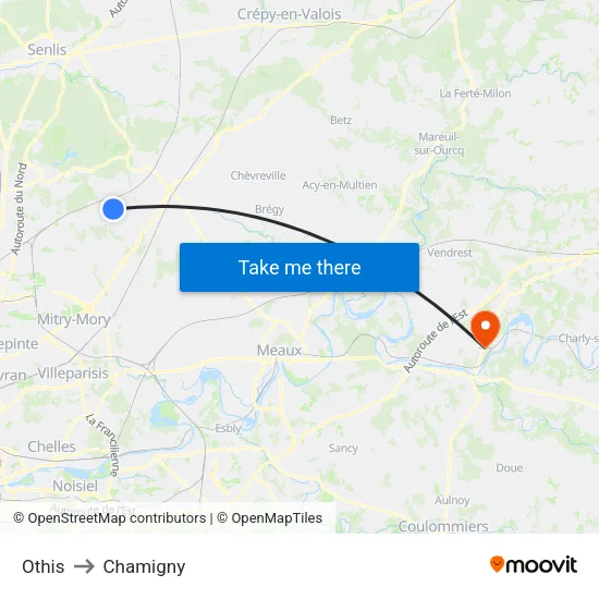 Othis to Chamigny map