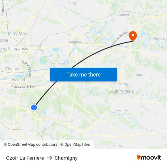 Ozoir-La-Ferriere to Chamigny map