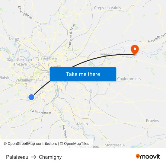Palaiseau to Chamigny map