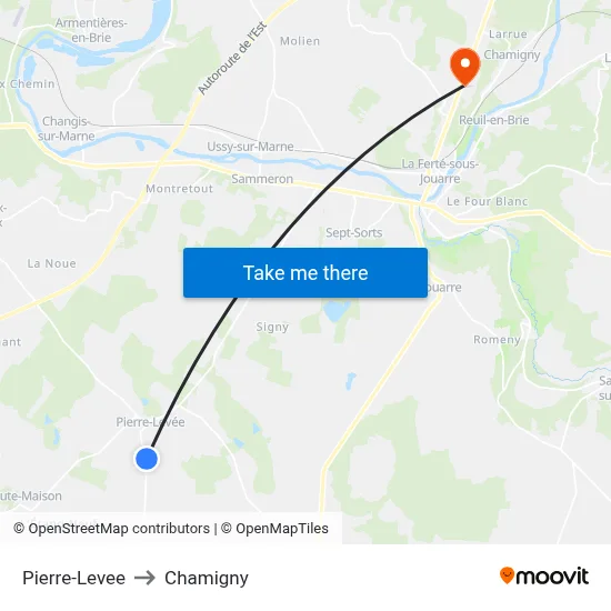 Pierre-Levee to Chamigny map