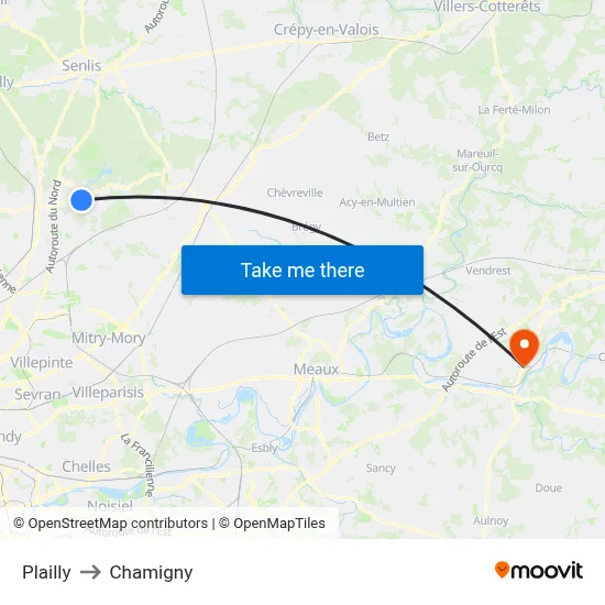 Plailly to Chamigny map