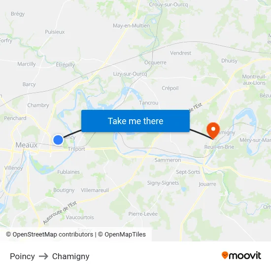 Poincy to Chamigny map