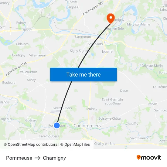 Pommeuse to Chamigny map