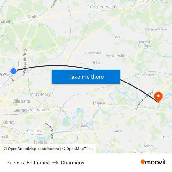 Puiseux-En-France to Chamigny map