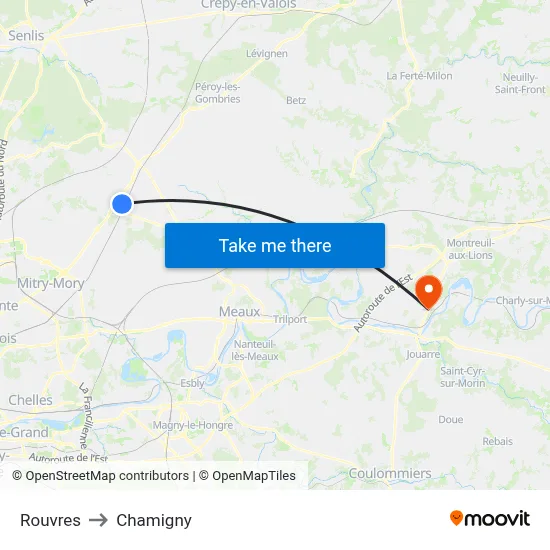 Rouvres to Chamigny map
