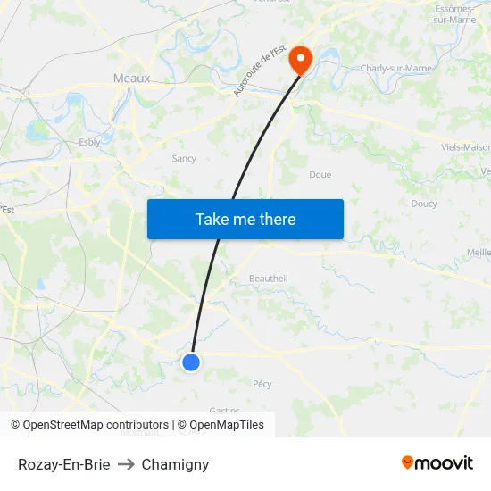 Rozay-En-Brie to Chamigny map