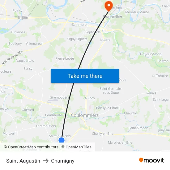 Saint-Augustin to Chamigny map