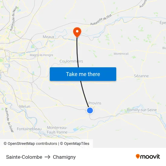 Sainte-Colombe to Chamigny map