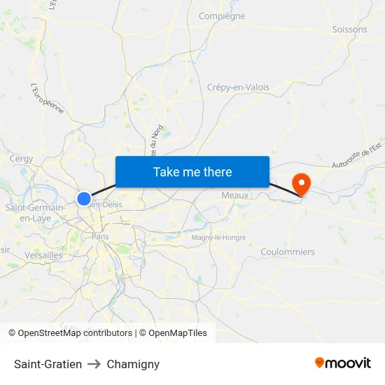Saint-Gratien to Chamigny map