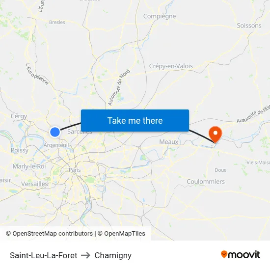 Saint-Leu-La-Foret to Chamigny map