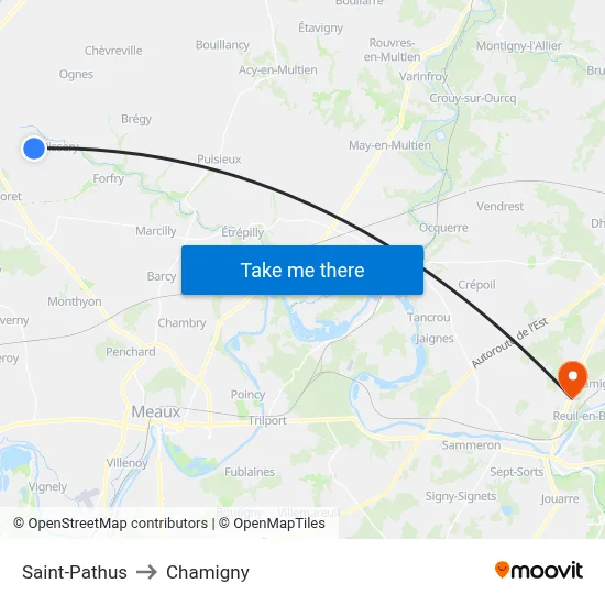 Saint-Pathus to Chamigny map