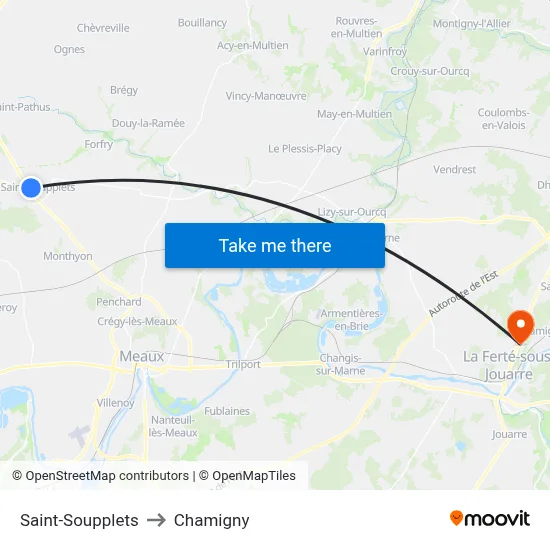 Saint-Soupplets to Chamigny map